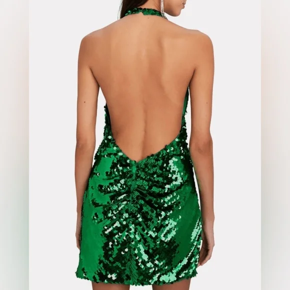 Ronny Kobo Jo Green Sequin Halter Mini Dress Size Xs - Picture 3 of 3